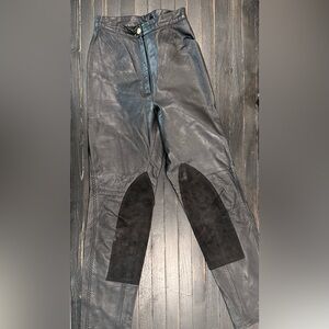 Versace Black Leather Straight Leg Pants